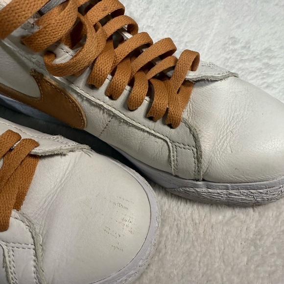 Nike White and Tan High-Top Sneakers with Unique Lacing - Picture 8 of 10